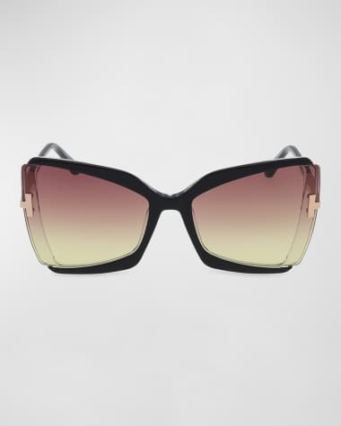 TOM FORD Gia Semi-Rimmed Acetate Butterfly Sunglasses