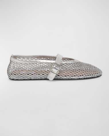ALAIA Metallic Net Mary Jane Ballerina Flats