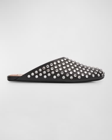 ALAIA Crystal Stud Leather Flat Mules