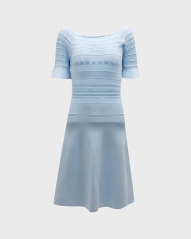 Emporio Armani Boat-Neck Mixed-Stitch Eyelet Mini Dress