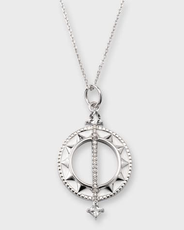 Monica Rich Kosann Sterling Silver Sundial Charm Necklace with White Enamel