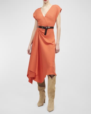 Equipment Bianca Draped Cap-Sleeve A-Line Midi Dress