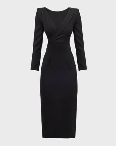 Emporio Armani Pleated Cady Column Midi Dress
