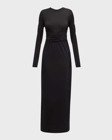 Emporio Armani Pleated Long-Sleeve Jersey Column Gown