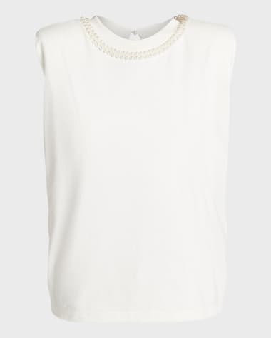 Golden Goose Journey Sleeveless Pearl-Embellished T-Shirt