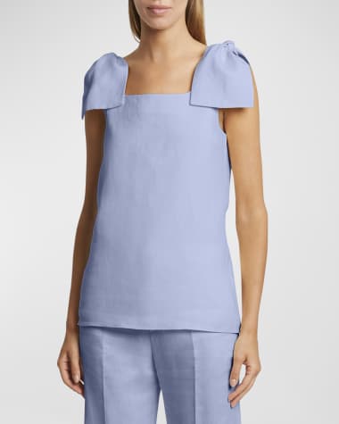 Chloe Linen Canvas Top with Bow Details