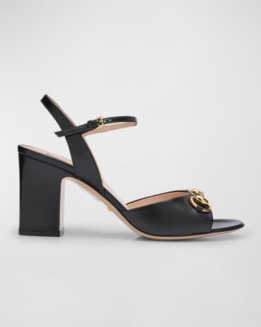 Gucci Lady Leather Horsebit Ankle-Strap Sandals