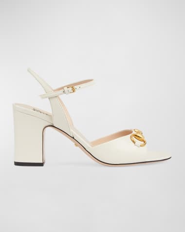 Gucci Lady Leather Horsebit Ankle-Strap Sandals
