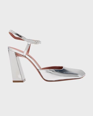 Amina Muaddi Charlotte Leather Ankle-Strap Pumps