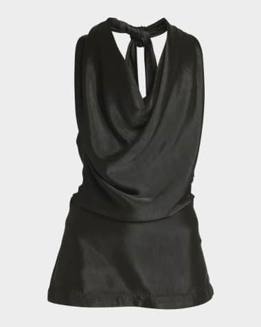 Bottega Veneta Draped Cowl-Neck Fluid Twill Halter Top