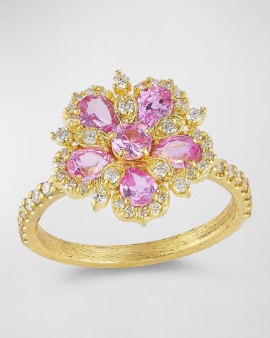 Tanya Farah 18k Yellow Gold Jasmine Bloom Pink Sapphire & White Diamond Ring