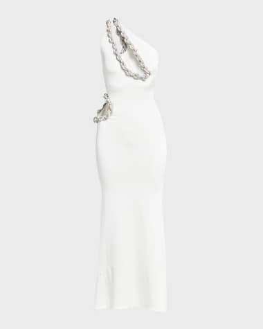 Stella McCartney Crystal Rope Cutout One-Shoulder Gown