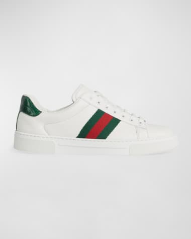 Gucci Ace Leather Web Low-Top Sneakers