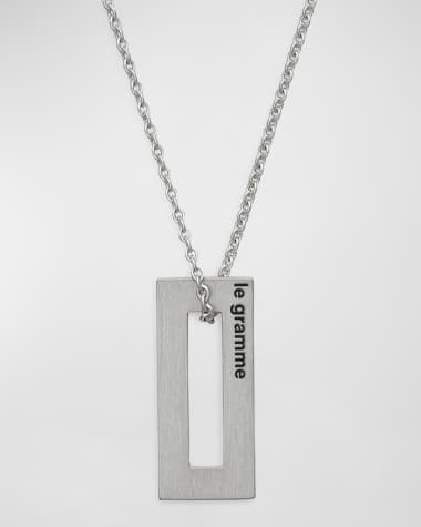 Le Gramme Men's Brushed Sterling Silver Rectangle Cutout Pendant
