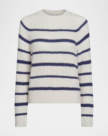 Vince Ribbed Stripe Raglan-Sleeve Crewneck Sweater