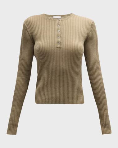 Vince Cashmere and Silk Ribbed Henley Shirt