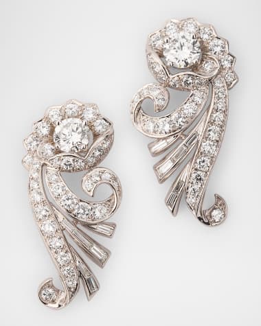 NM Estate Estate Platinum Diamond Leaf Ribbon Spray Earrings