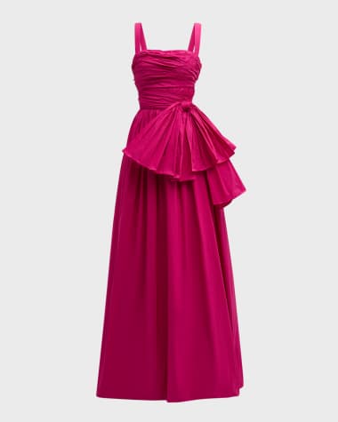 Zuhair Murad Draped Bow Sleeveless Slit-Hem Taffeta Gown
