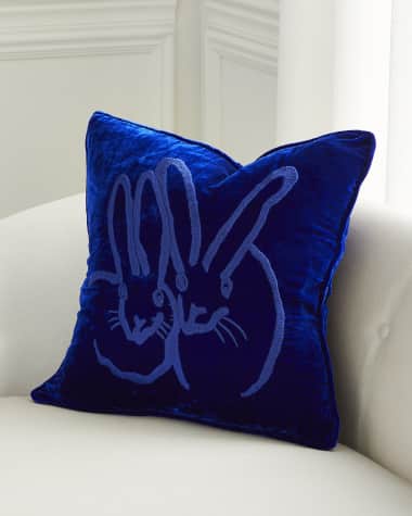 Hunt Slonem Hand-Embroidered Velvet Bunny Pillow, Blue