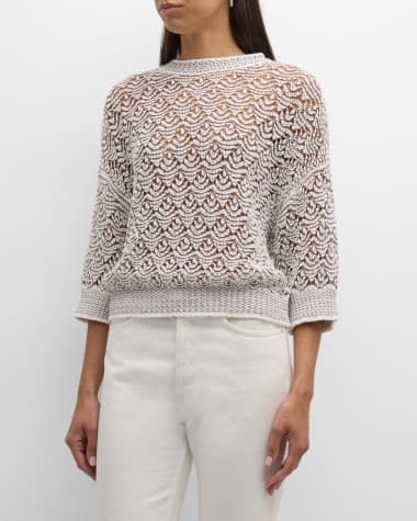 Peserico Open-Stitch 3/4-Sleeve Sweater