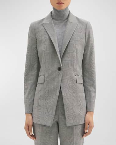 Theory Etiennette Nipped-Waist Wool Plaid Suiting Blazer