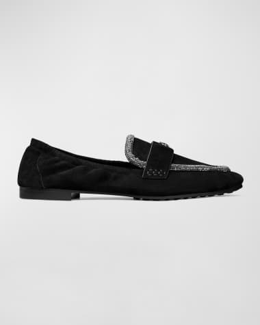 Tory Burch Suede Pave Medallion Ballerina Loafers