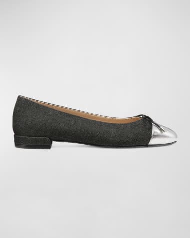 Stuart Weitzman Sleek Bicolor Bow Ballerina Flats