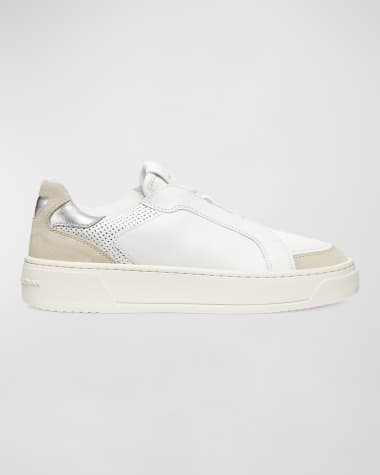 Stuart Weitzman Courtside Mixed Leather Retro Low-Top Sneakers