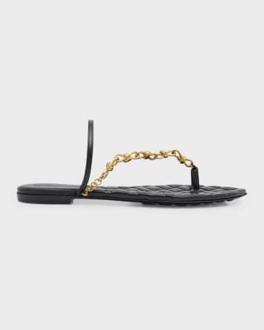 Bottega Veneta Leather Chain Toe-Ring Flat Sandals