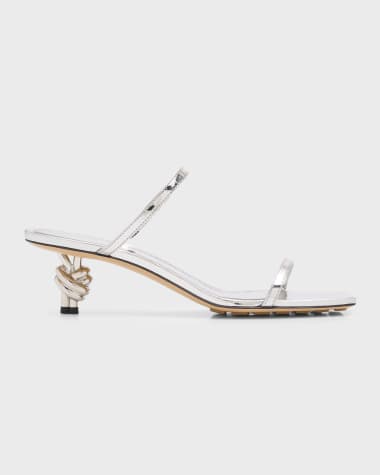 Bottega Veneta Metallic Two-Band Knot Slide Sandals