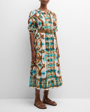 Sara Roka Cande Raglan-Sleeve Tie-Dye Midi Shirtdress