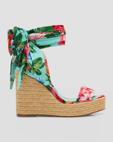 Dolce&Gabbana Floral Ankle-Wrap Wedge Espadrilles