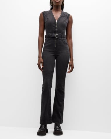 Alaina Square Neck Super Flare Denim Jumpsuit