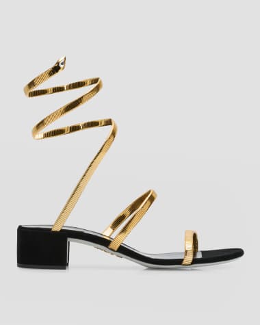 Rene Caovilla Copper Suede Snake-Wrap Sandals