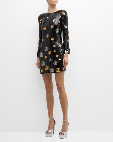 Milly Selene Bateau-Neck Floral Sequin Mini Dress