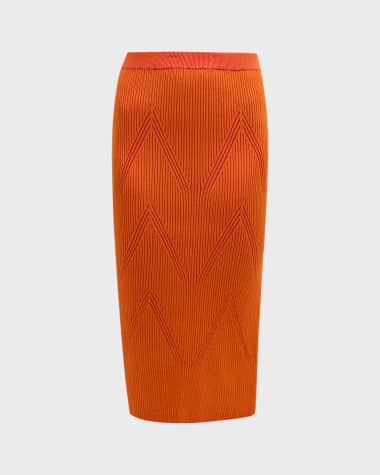 Milly Ribbed Knit Midi Pencil Skirt