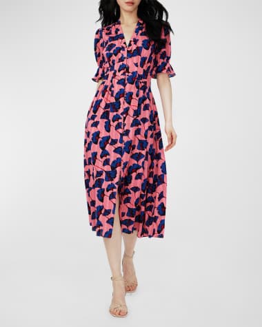 Diane von Furstenberg Erica Floral-Print Puff-Sleeve Midi Dress