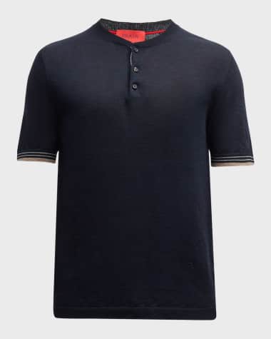 Isaia Men's Linen-Cotton Short-Sleeve Polo Sweater