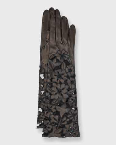 Portolano Cut-Out Floral Nappa Leather Gloves