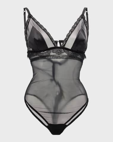 Dolce&Gabbana Lace-Trim Tulle & Silk Bodysuit