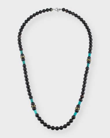 Armenta Men's Black Tourmaline Beaded Necklace with Black Sapphires