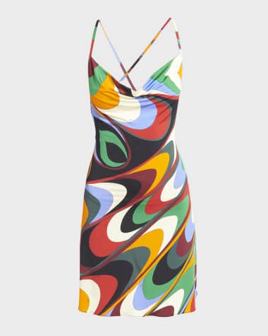 Emilio Pucci Abstract-Print Cowl-Neck Open-Back Mini Dress