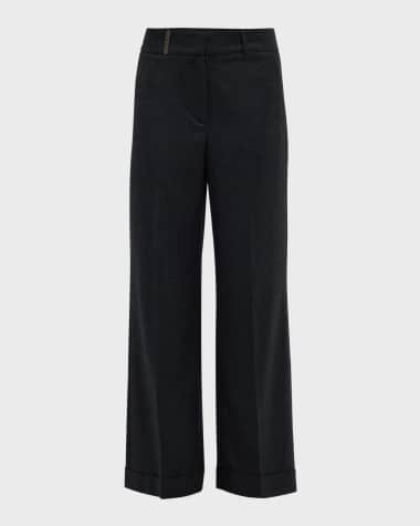 Peserico Pleated High-Rise Check-Print Palazzo Pants