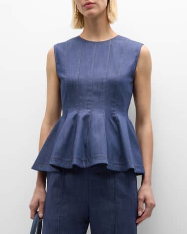 ADEAM Ella Denim Peplum Top