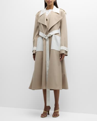 ADEAM Carolyn Bi-Color Belted A-Line Trench Coat