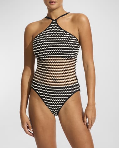 Louis Vuitton Cut-Out Bustier One-Piece Swimsuit , Black, 34