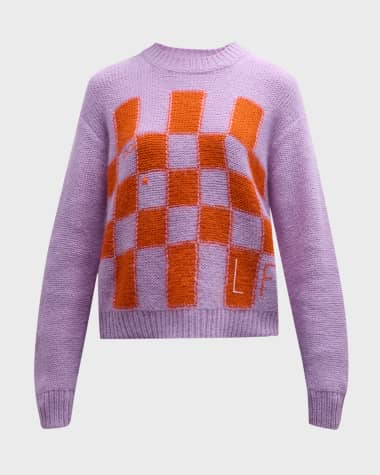 Lingua Franca Janell Embroidered Check Intarsia Sweater