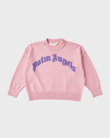 Palm Angels Girl's Curved Logo Cotton Knit Sweater, Size 4-12