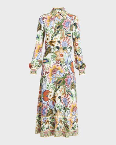 Etro Treee of Life Cady Midi Button-Front Shirt Dress