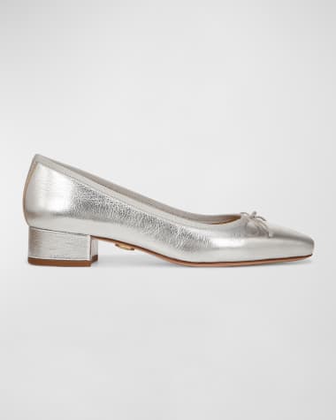 Veronica Beard Cecile Metallic Bow Ballerina Pumps
